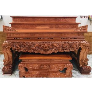 Sập thờ tứ linh chân nghê 2m17 gỗ mít BTĐ96