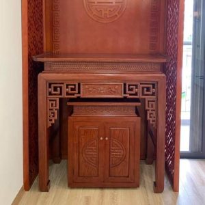Bàn thờ triện sen 1m07 gỗ hương BTĐ12