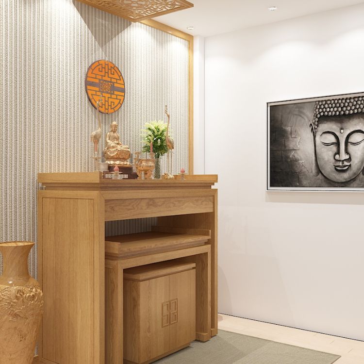 Mẫu thiết kế phòng thờ đơn giản dành cho nhà ống nhỏ hẹp.
