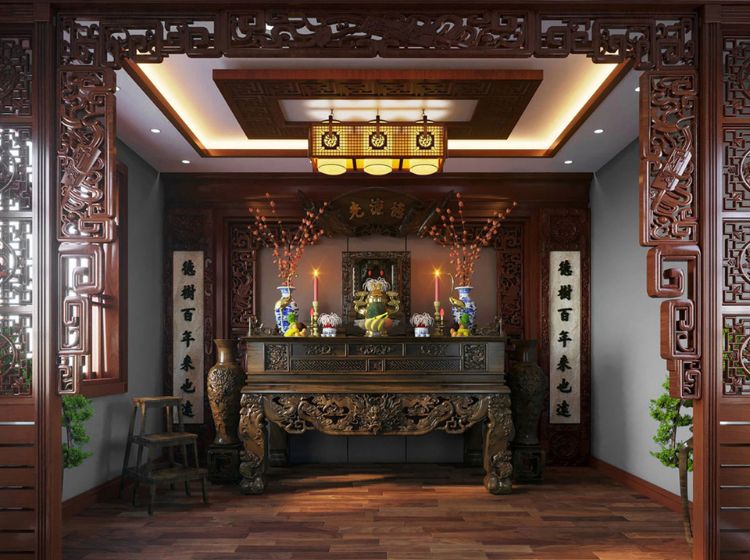 Nội thất phòng thờ bằng chất liệu gỗ cao cấp dành cho biệt thự.