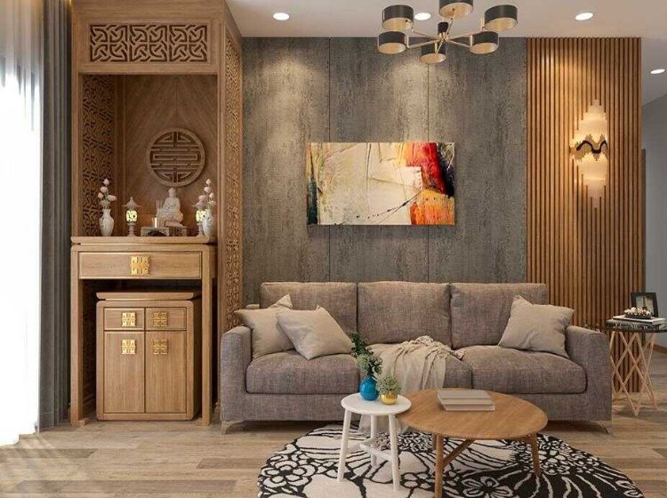 Tông màu trắng đen tạo nên nét tổng thể hoàn hảo cho thiết kế phòng thờ hiện đại.
