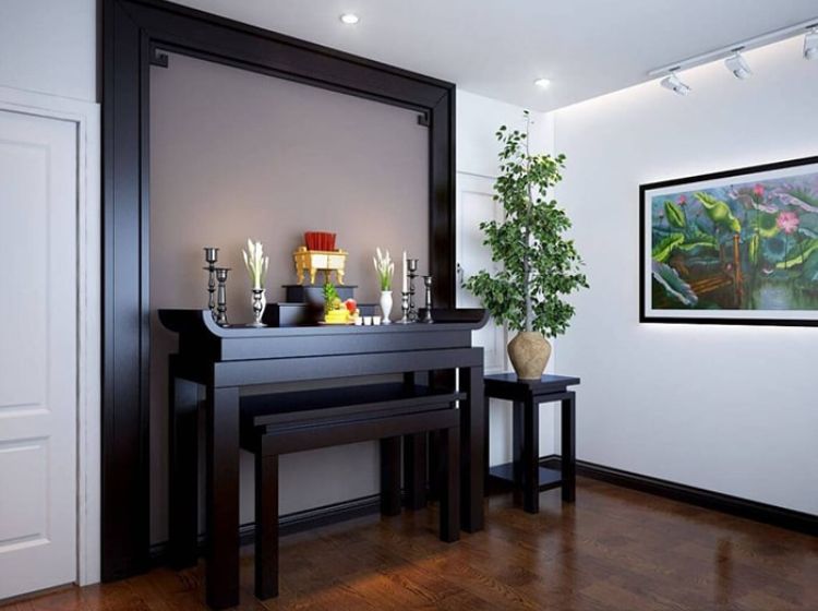 Thiết kế phòng thờ mang phong cách hiện đại, tối giản.