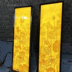 Tranh trúc chỉ đôi 41x107 sen dọc BTĐ207