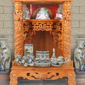 Khám thờ đại lộc 61cm mái bằng gỗ sồi nga BTĐ169