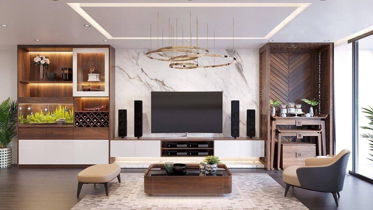 mẫu phòng khách kết hợp với phòng thờ 1