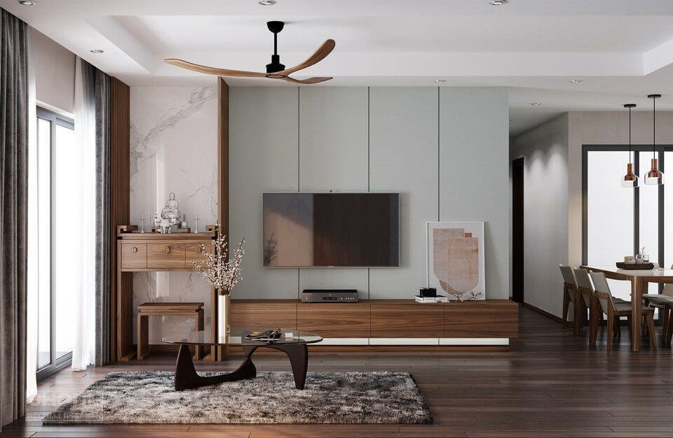 mẫu phòng khách kết hợp với phòng thờ 4