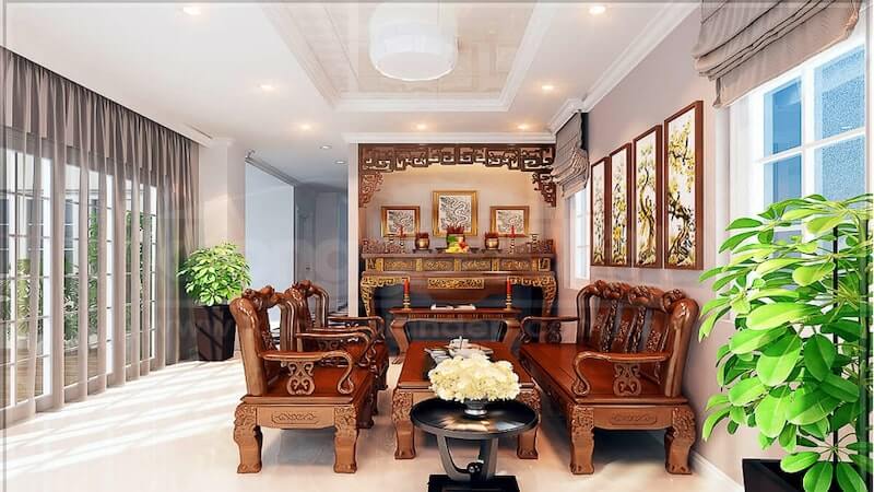 mẫu phòng khách kết hợp với phòng thờ 8