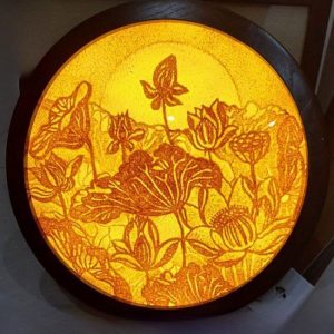 Tranh trúc chỉ tròn 48cm hoa sen BTĐ331