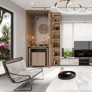 Mẫu bàn thờ kết hợp với phòng khách MS15
