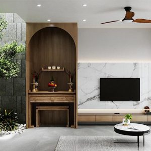 Mẫu bàn thờ kết hợp với phòng khách MS13