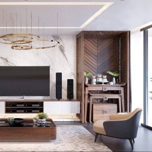 Mẫu bàn thờ kết hợp với phòng khách MS11