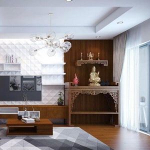 Mẫu bàn thờ kết hợp với phòng khách MS09