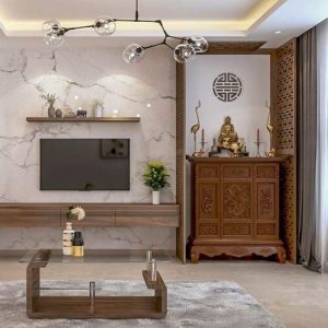 Mẫu tủ thờ kết hợp với phòng khách MS08