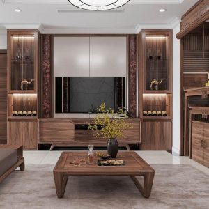 Mẫu bàn thờ kết hợp với phòng khách MS01