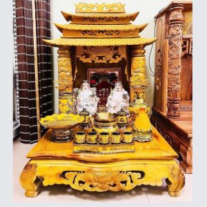 Bàn thờ thần tài 69cm mái chùa gỗ mít BTĐ384