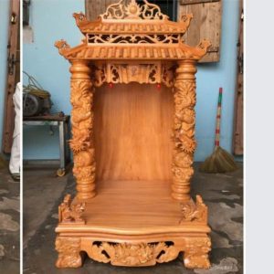 Bàn thờ thần tài 48cm mái chùa gỗ sồi nga BTĐ446