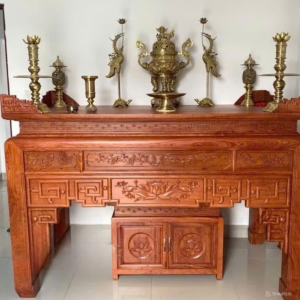 Bàn thờ 2m07 triện sen gỗ gõ BTĐ358