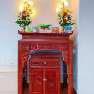 Bàn thờ triện sen 1m07 gỗ hương đá BTĐ363