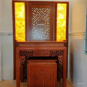 Bàn thờ triện sen 1m27 gỗ hương đá BTĐ361