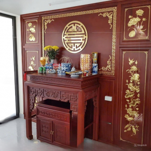 Bàn thờ triện sen 1m07 gỗ hương đá BTĐ359