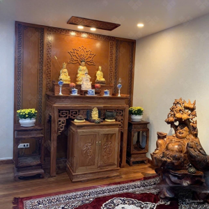 Bàn thờ 1m27 gỗ hương đá phun màu óc chó BTĐ366
