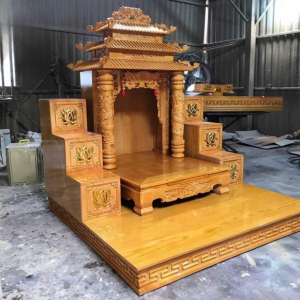 Bàn thờ thần tài 61cm mái chùa gỗ mít BTĐ383