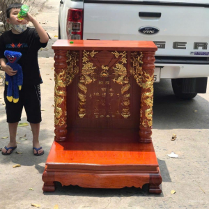 Bàn thờ thần tài 68cm mái bằng gỗ hương BTĐ424