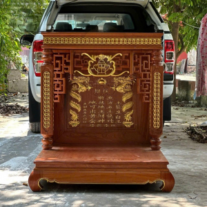 Bàn thờ thần tài 61cm mái bằng gỗ hương BTĐ436