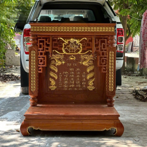 Bàn thờ thần tài 69cm mái bằng gỗ gụ  BTĐ438