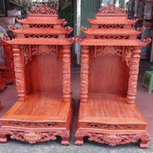 Bàn thờ thần tài 48cm mái bằng gỗ hương BTĐ608