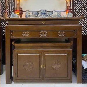 Bàn thờ đục sen 1m27 gỗ sồi nga BTĐ478