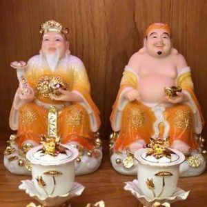 Tượng Thần Tài Thổ Địa Sứ Cam Thỏi Vàng BTĐ563