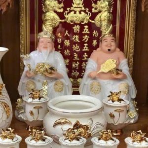 Tượng Thần Tài Thổ Địa Sứ Trắng Thỏi Vàng BTĐ561