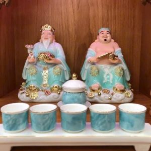 Tượng Thần Tài Thổ Địa Sứ Xanh Thỏi Vàng BTĐ559