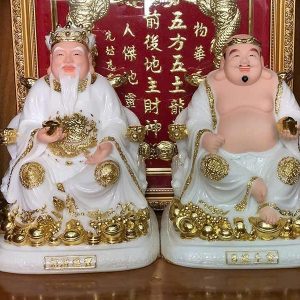 Tượng Thần Tài Thổ Địa Sứ Trắng Thỏi Vàng BTĐ555
