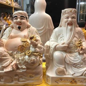 Tượng Thần Tài Thổ Địa Sứ Trắng Thỏi Vàng BTĐ553