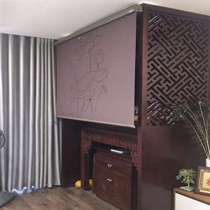 Rèm vải che bàn thờ khắc laze hoa sen BTĐ597