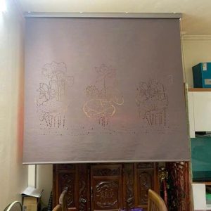 Rèm vải che bàn thờ khắc laze hoa sen BTĐ598