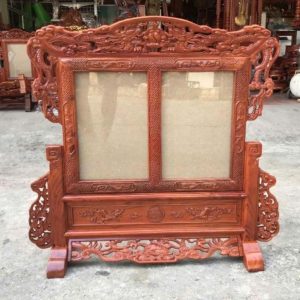 Khung ảnh thờ rồng đôi 20x30 gỗ hương BTĐ624