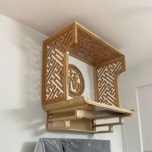 Bàn thờ treo 81p chân thang gỗ sồi BTĐ695