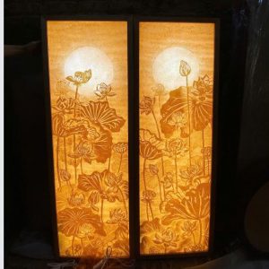 Tranh trúc chỉ đôi 48x107 hoa sen BTĐ757