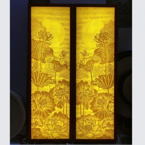 Tranh trúc chỉ đôi 41x127 hoa sen BTĐ756
