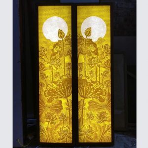 Tranh trúc chỉ đôi 41x127 hoa sen BTĐ755