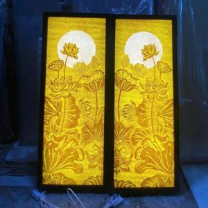 Tranh trúc chỉ đôi 48x107 hoa sen BTĐ754