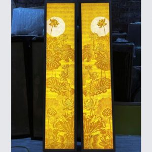 Tranh trúc chỉ đôi 41x153 hoa sen BTĐ753