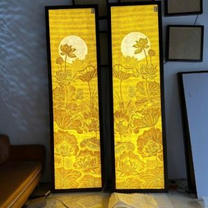 Tranh trúc chỉ đôi 41x107 hoa sen BTĐ751
