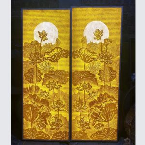 Tranh trúc chỉ đôi 48x107 hoa sen BTĐ750