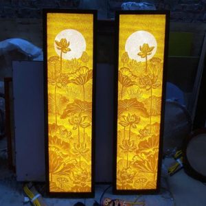 Tranh trúc chỉ đôi hoa sen 41x127 hoa sen BTĐ748