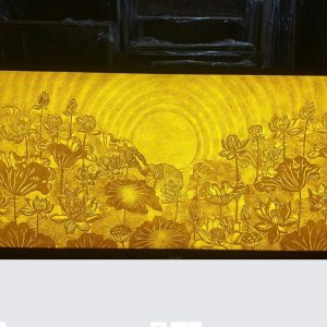 Tranh trúc chỉ chữ nhật 50x100 hoa sen BTĐ758