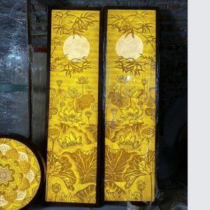 Tranh trúc chỉ đôi 41x107 hoa sen BTĐ744
